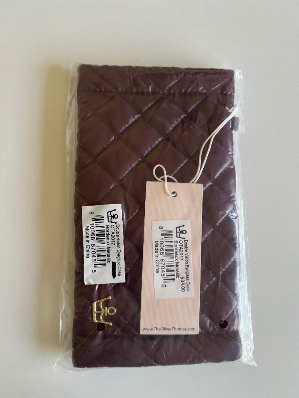 NWT Oliver Thomas Double Vision Eyeglass Case | Bordeaux Metallic Quilted